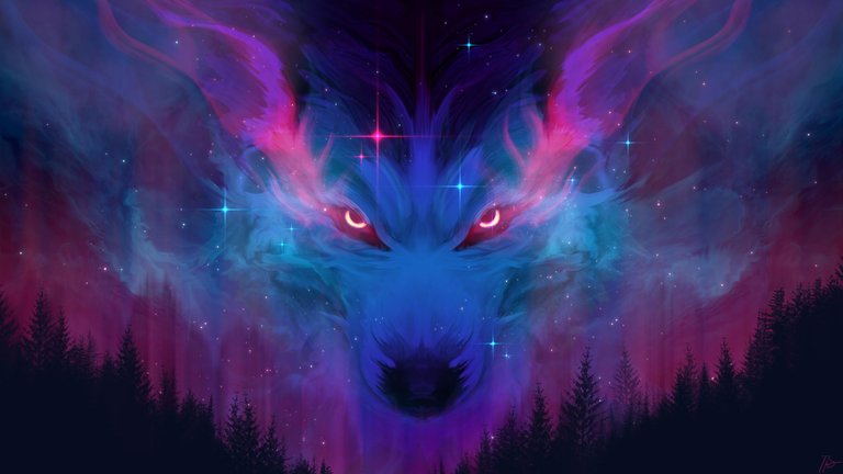 Source:(https://www.reddit.com/r/wallpaper/comments/e09fd7/cosmic_wolf_2560x1440/)