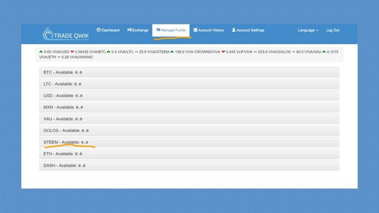 VIV03-Manage Funds , Steem is 0