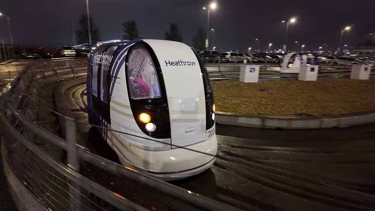 Heathrow (T5) Autonomous Pod Night AND Morning Ride to the Thistle Hotel (Fun Way of Transportation)