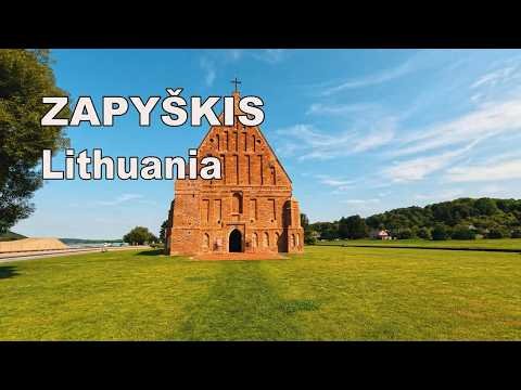 Walking in Zapyškis Around One of the Oldest Churches in Lithuania on a Sunny Summer Day
