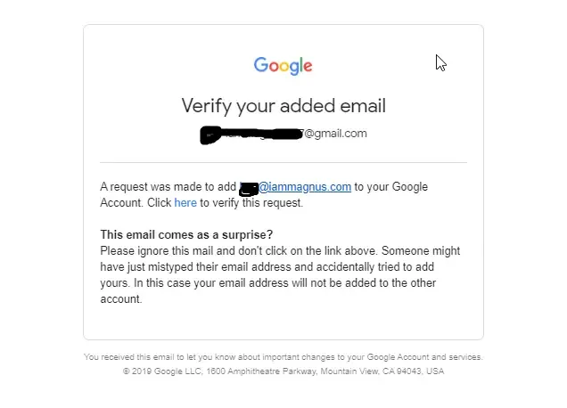 Alternate email confirmation Google