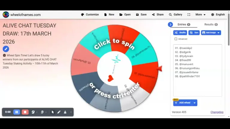 17 March 2026| 🎡 Wheel Spin Time! Let’s draw 5 lucky winners from our participants of ALIVE CHAT Tuesday Staking Activity (10th-11th of March 2026).
