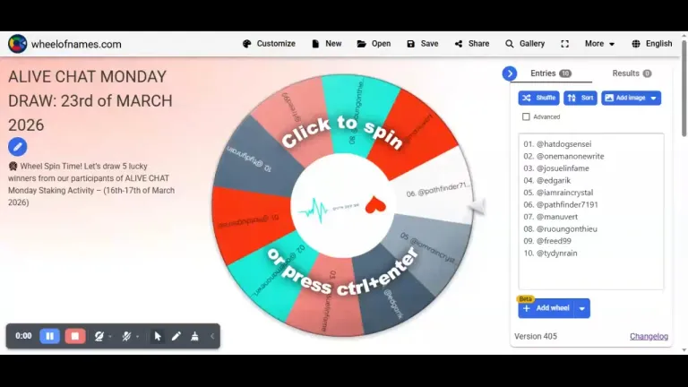 🎡 Wheel Spin Time! Let’s draw 5 lucky winners from our participants of ALIVE CHAT Monday Staking Activity – (16th-17th of March 2026)