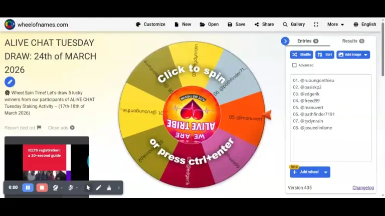 🎡 Wheel Spin Time! Let’s draw 5 lucky winners from our participants of ALIVE CHAT Tuesday Staking Activity – (17th-18th of March 2026)