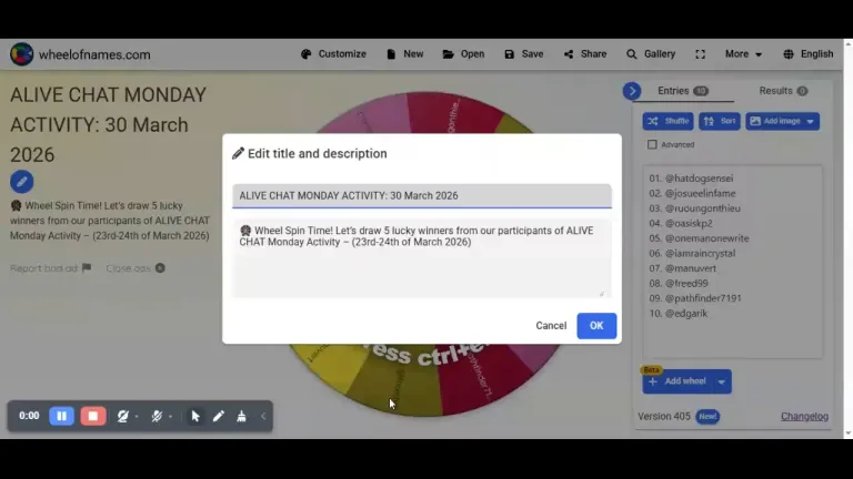 🎡 Wheel Spin Time! Let’s draw 5 lucky winners from our participants of ALIVE CHAT Monday Activity – (23rd-24th of March 2026)