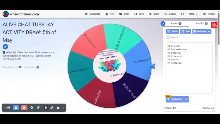 🎡 Wheel Spin Time! Let’s draw 5 lucky winners from our participants of ALIVE CHAT Tuesday Activity – (28-29 April, 2026)