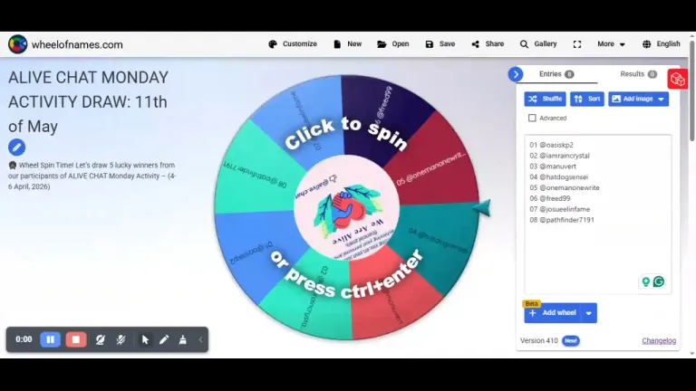 🎡 Wheel Spin Time! Let’s draw 5 lucky winners from our participants of ALIVE CHAT Monday Activity – (4-6 MAY, 2026)