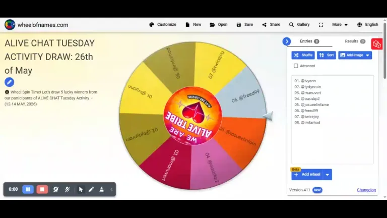 🎡 Wheel Spin Time! Let’s draw 5 lucky winners from our participants of ALIVE CHAT Tuesday Activity – (12-14 MAY, 2026)