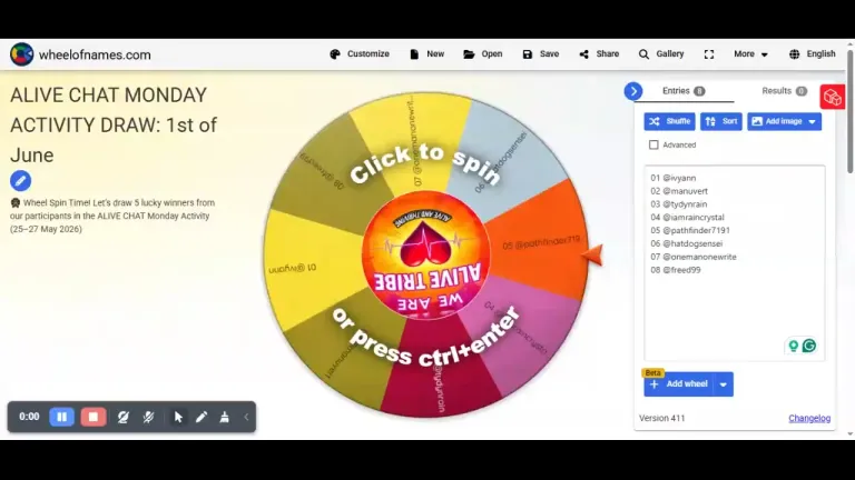 🎡 Wheel Spin Time! Let’s draw 5 lucky winners from our participants in the ALIVE CHAT Monday Activity (25–27 May 2026)