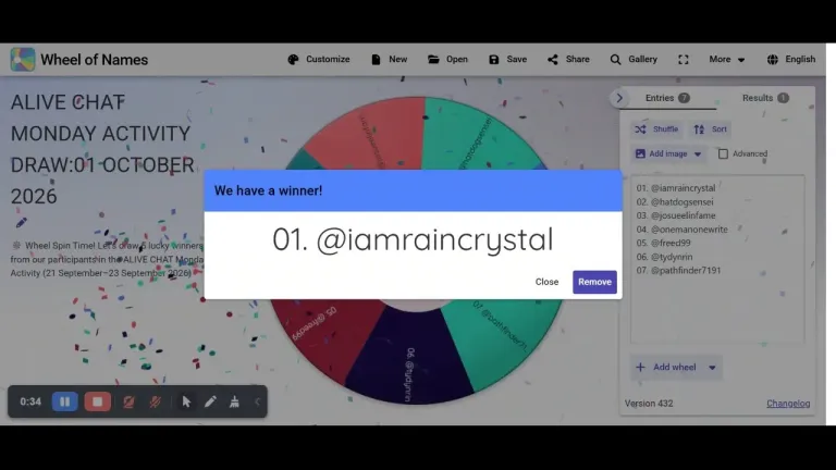Congratulations to the Winners of Last Week's ALIVE CHAT Monday Activity