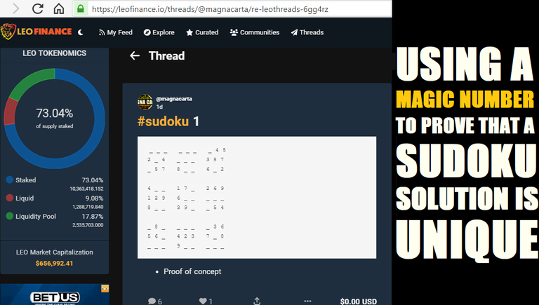 Using a Magic Number To Prove that a Sudoku Solution is Unique