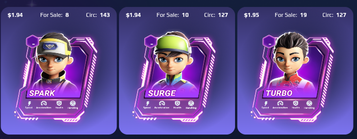 Moonkart’s Epic Drivers: Turbo, Surge, and Spark.
