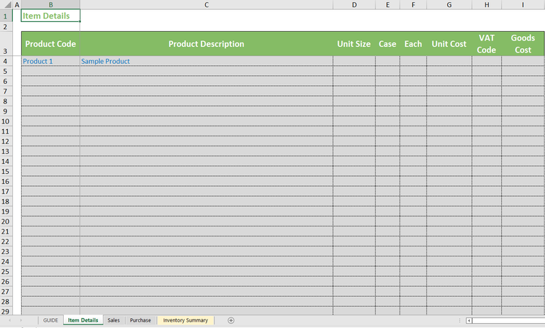 Excel Template for Retail Inventory Management