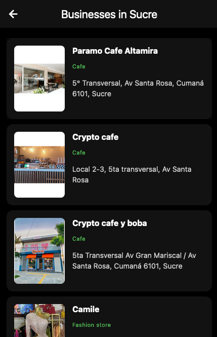 business list screenshot