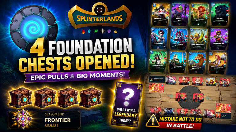 Splinterlands - Opening 4 Foundation Chests, Adding 20 Cards to collection, and a mistake to avoid in battle