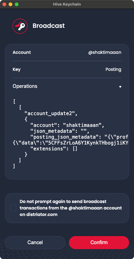 Updating JSON Metadata of account on Hive