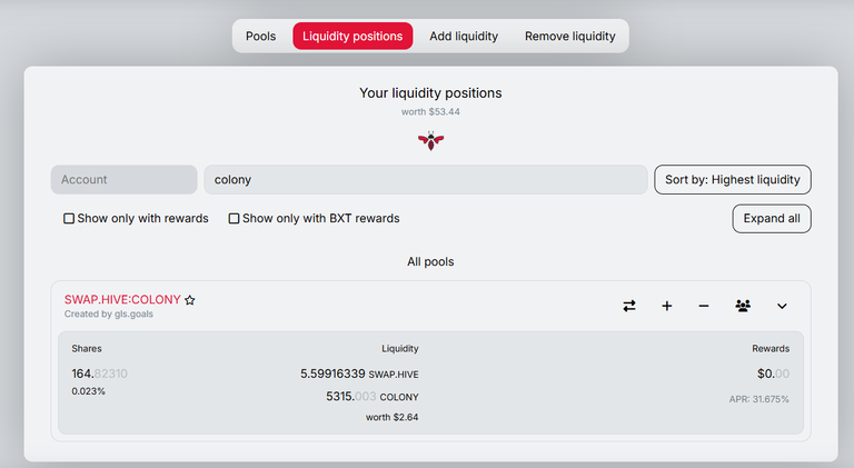 Investment in Beeswap pool - Pair COLONY:SWAP.HIVE - week 12