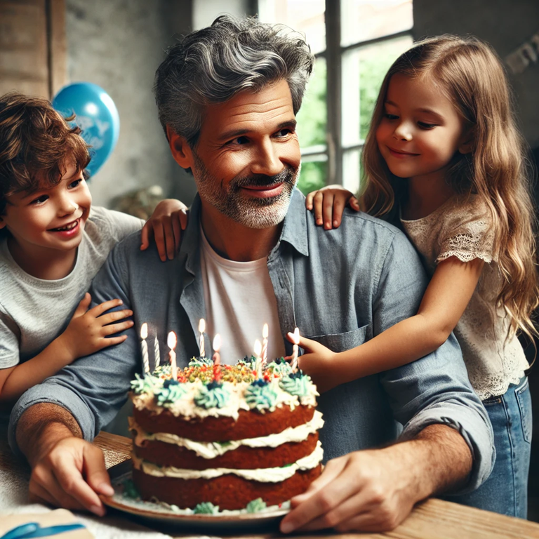 An AI Generated Image of a grown up man's birthday with his kids