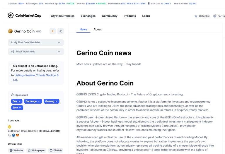 Gerino on Coinmarketcap