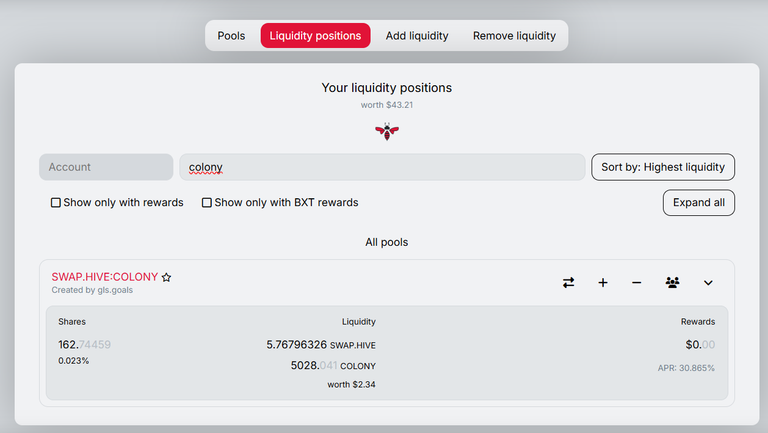 Investment in Beeswap pool - Pair COLONY:SWAP.HIVE - week 11
