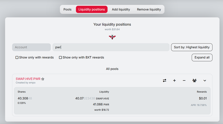 Investment in Beeswap pool - Pair SWAP.HIVE:PWR - week 25