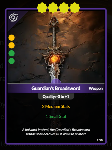 I won my first Epic weapon, Guardian's Broadsword: 632 SHARDS were worth spending and Terracore attacks