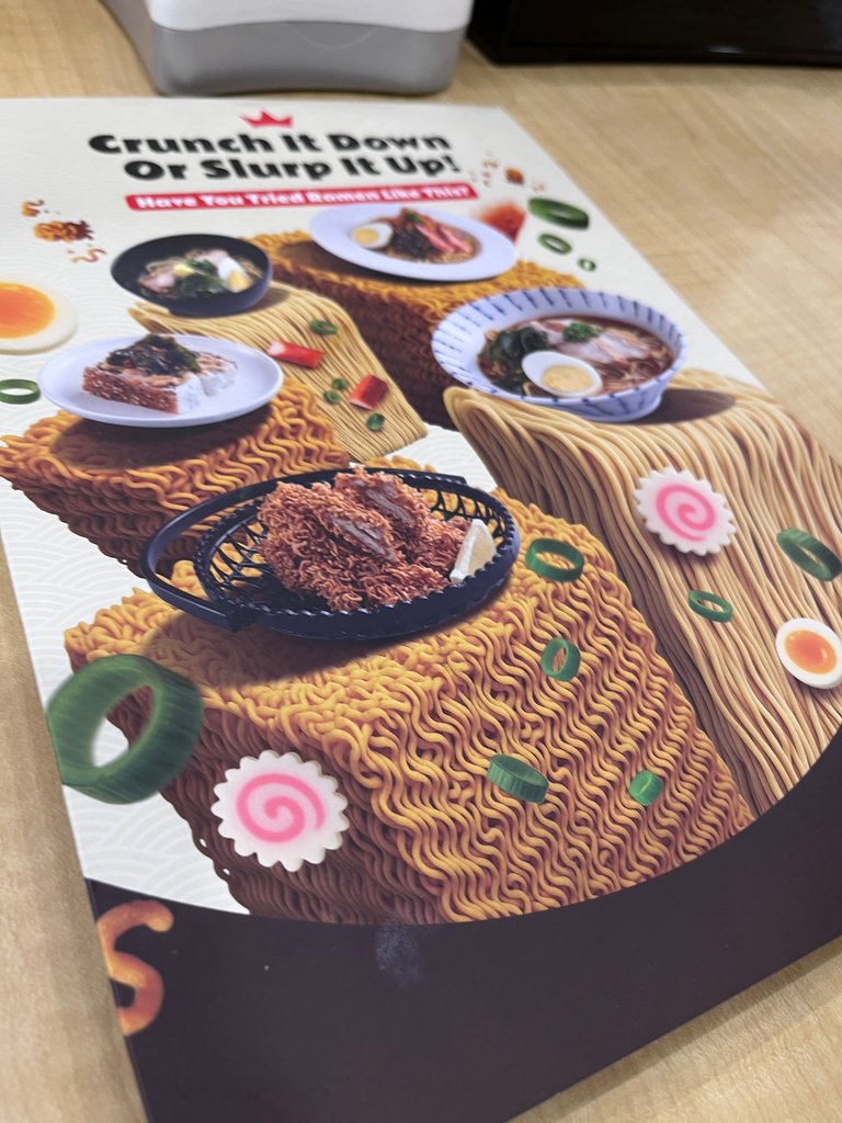 Their new menu featuring the different types of ramen dishes. A Japanese creation. 
