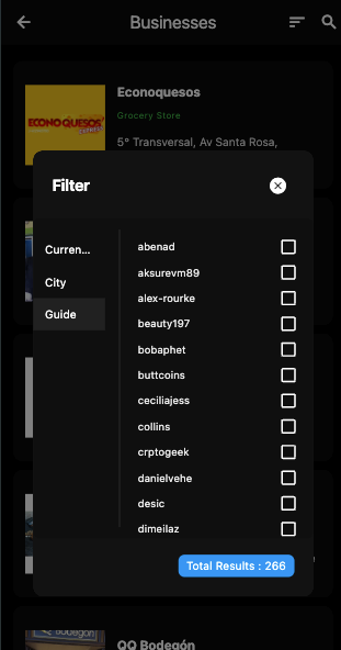 Filter businesses based on trusted guides
