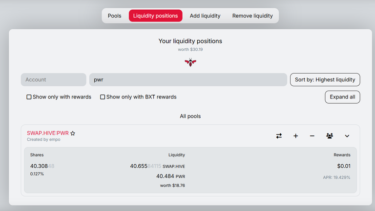 Investment in Beeswap pool - Pair SWAP.HIVE:PWR - week 26