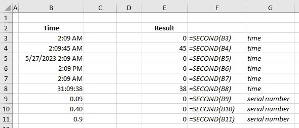 SECONDS function examples