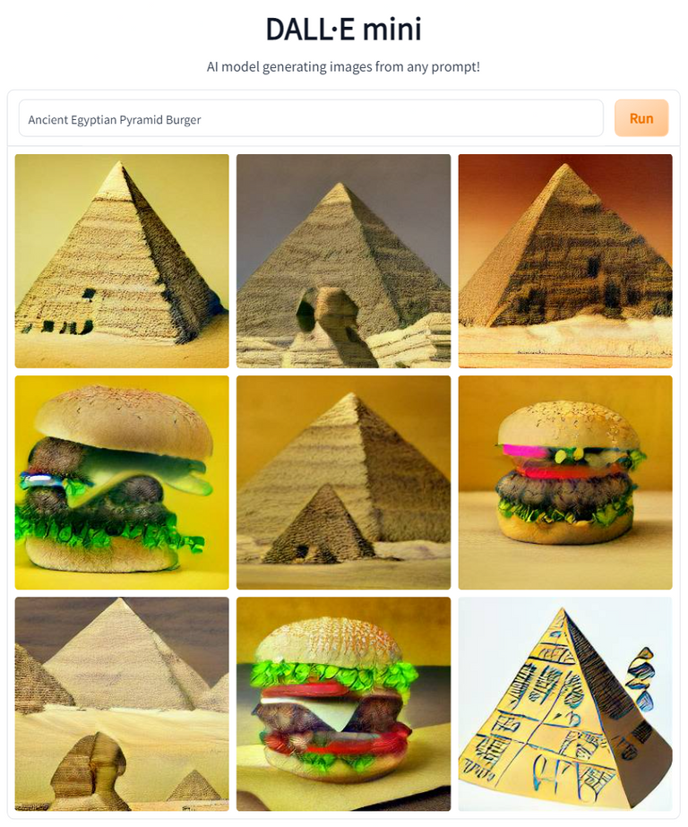 Dall-E Mini - Prompt: Burger in the Shape of Giza Pyramid