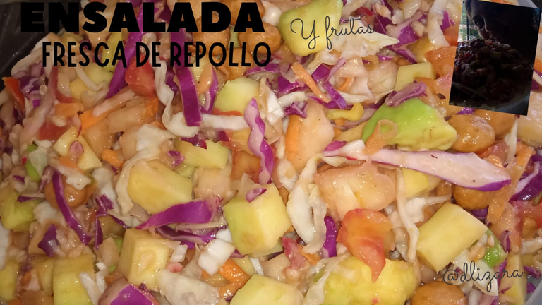 [ENG|ESP] Fresh salad🥗of multicolored cabbage and tropical fruits-Recipe-