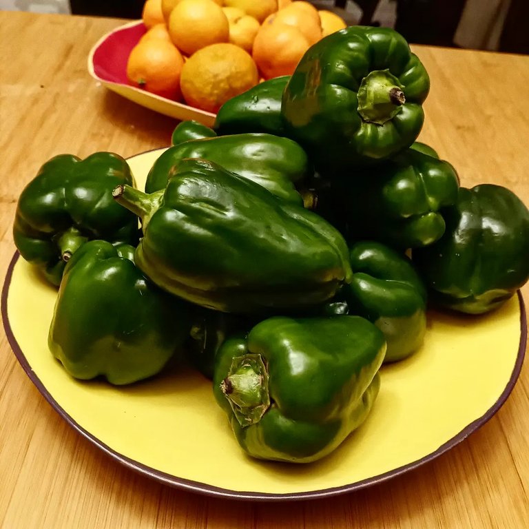 Cecil's peppers on one of Trish's plates...