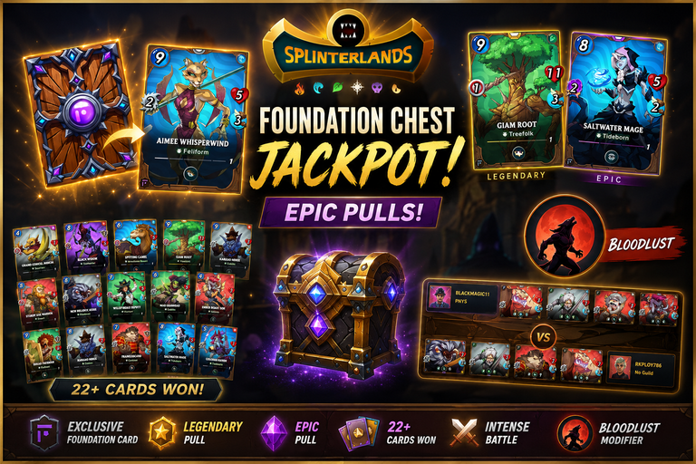 Splinterlands - Opening 5 Foundation packs, Won a Legendary and Exclusive Foundation card, and Bloodlust Battle domination