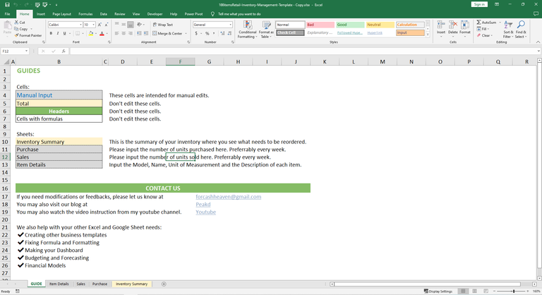 Excel Template for Retail Inventory Management