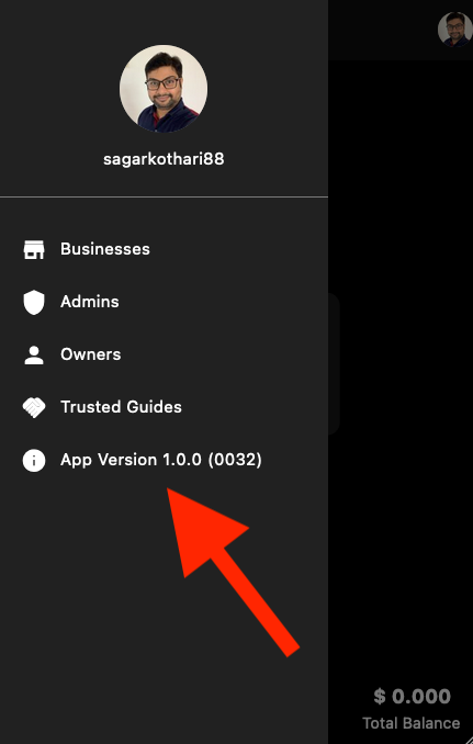 App shows version