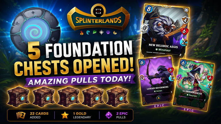 Splinterlands - Opening 5 Foundation packs, winning 1 Gold foil and 2 Epic Cards, and an unpredictable Battle with Equalizer Modifier