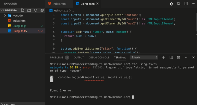 typescript compile error