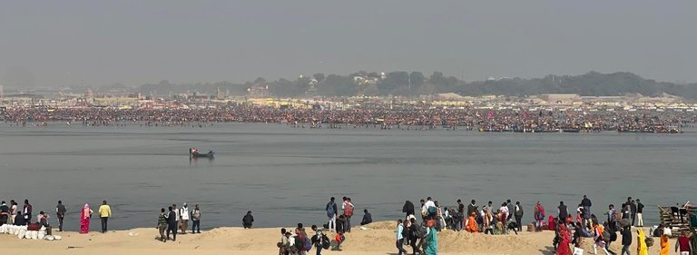 the number of people on the other side of the river. 
