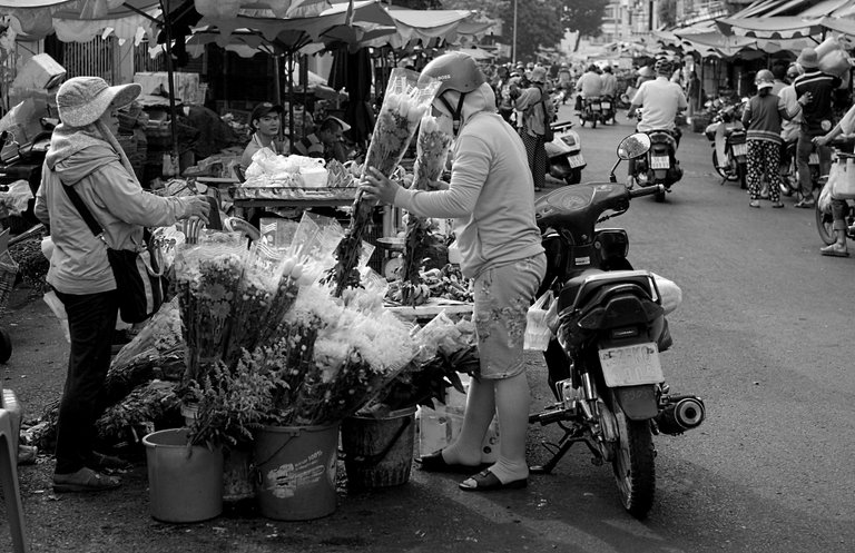 Buying flowers at the market