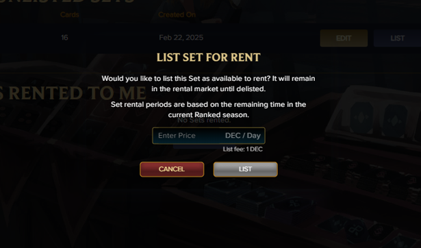 LIST SET FOR RENT