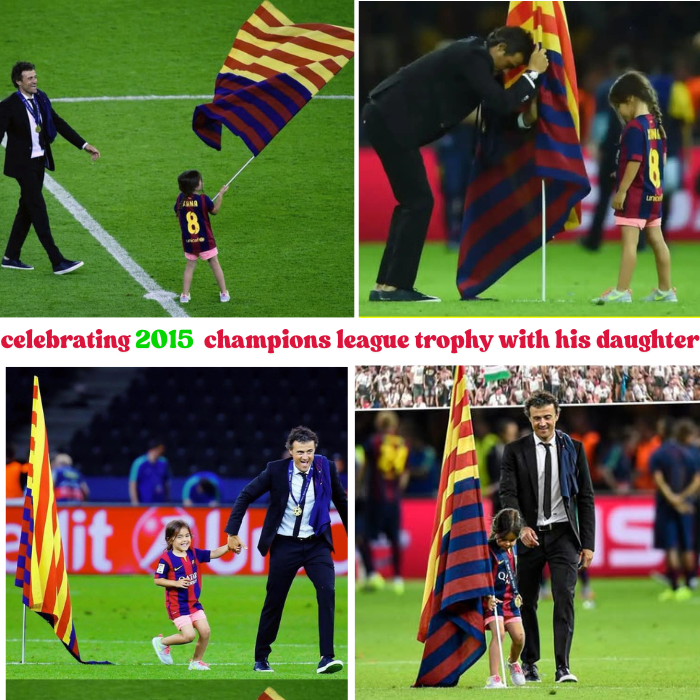 Luis Enrique and his daughter celebrating after winning 2015 champions league final.