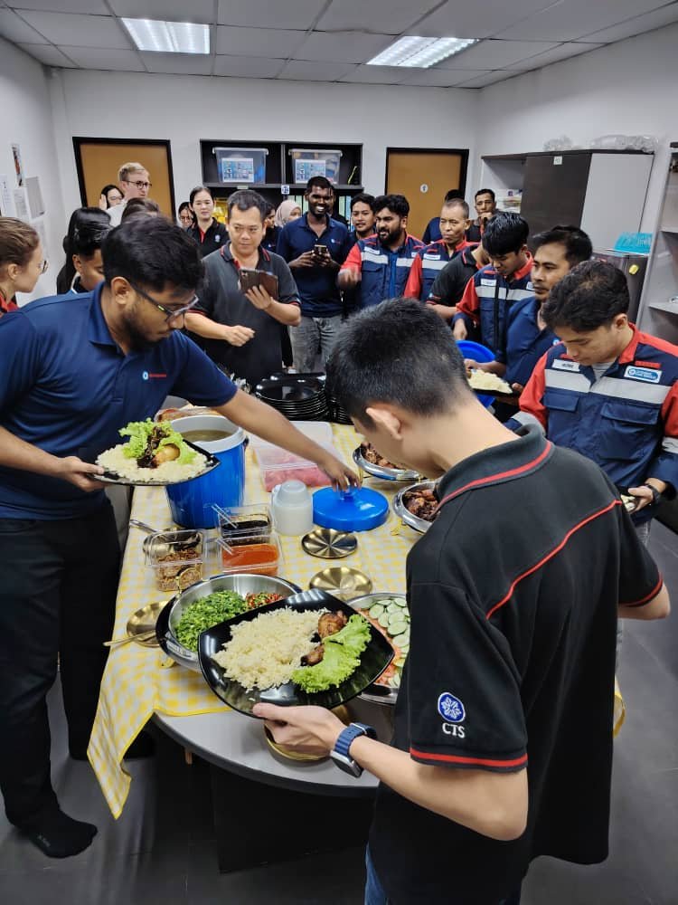 Lunch is organized at our company.