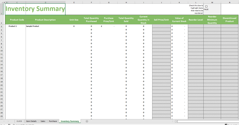 Excel Template for Retail Inventory Management