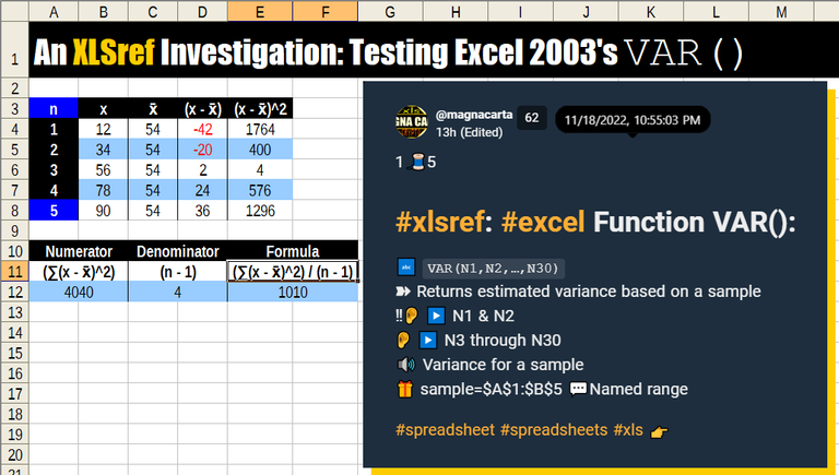 An XLSref Investigation: Testing Excel's VAR()