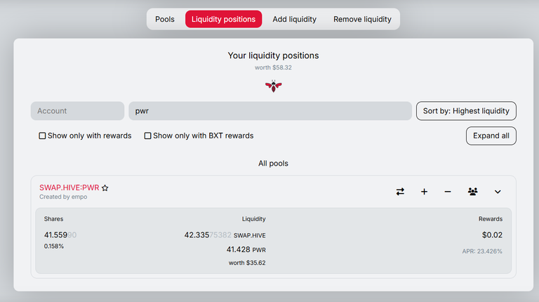 Investment in Beeswap pool - Pair SWAP.HIVE:PWR - week 35