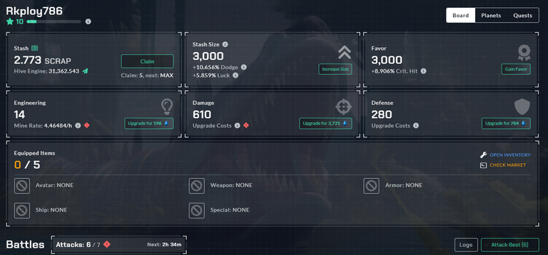 Lets upgrade our stats and used 26 attacks - Golem and Terracore Base