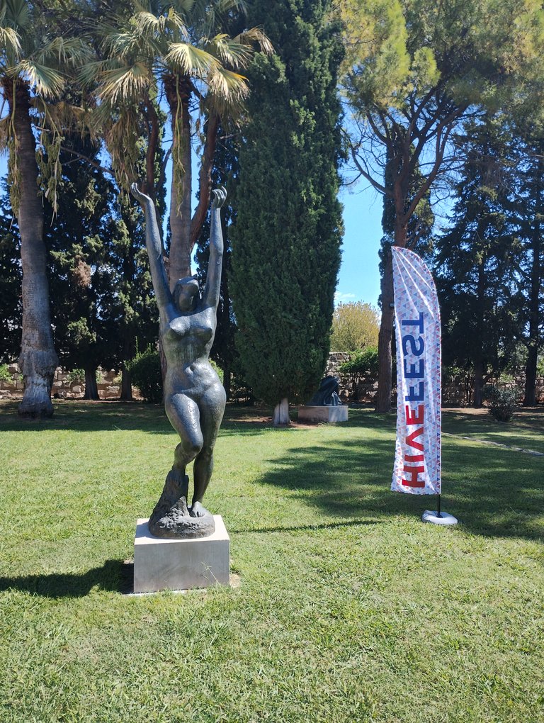 Statue and banner