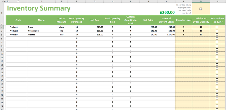 Excel Template for Retail Inventory Management