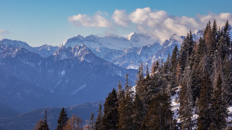 Sunrise View from the Dobratsch Mountain - view south to the Karawank mountain range